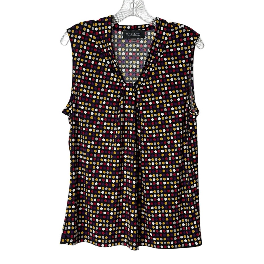 Black Label Evan Picone Sleeveless Blouse Multicolor Polka Dots Women's Large